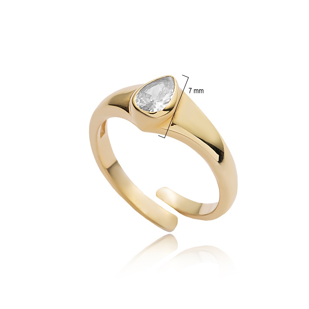 Pear Design CZ Wholesale Adjustable Ring 14k Gold Jewelry