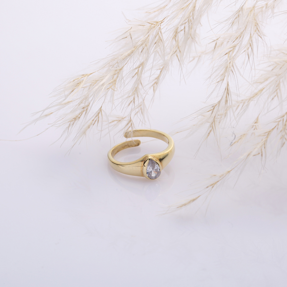 Pear Design CZ Wholesale Adjustable Ring 14k Gold Jewelry