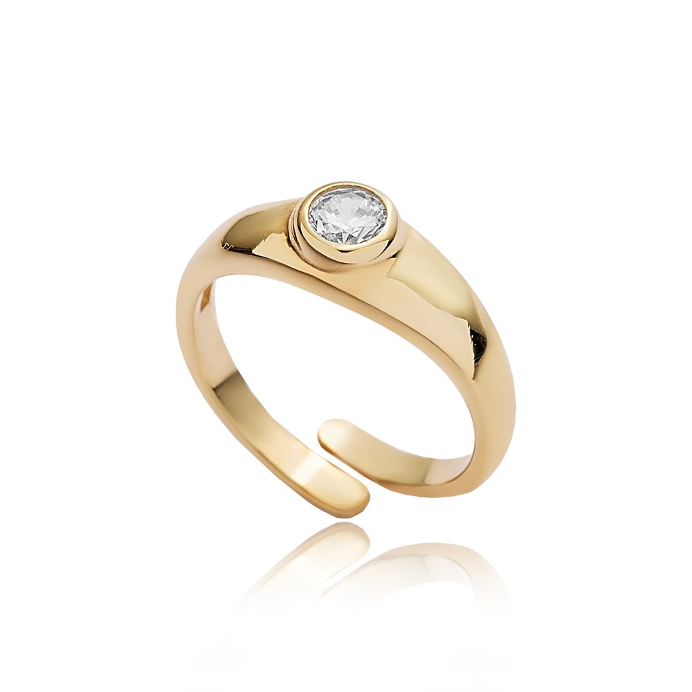 Round Design CZ Wholesale Adjustable Ring 14k Gold Jewelry