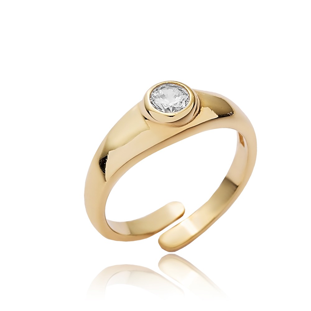 Round Design CZ Wholesale Adjustable Ring 14k Gold Jewelry