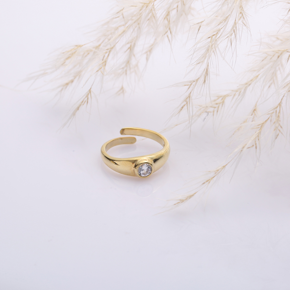 Round Design CZ Wholesale Adjustable Ring 14k Gold Jewelry