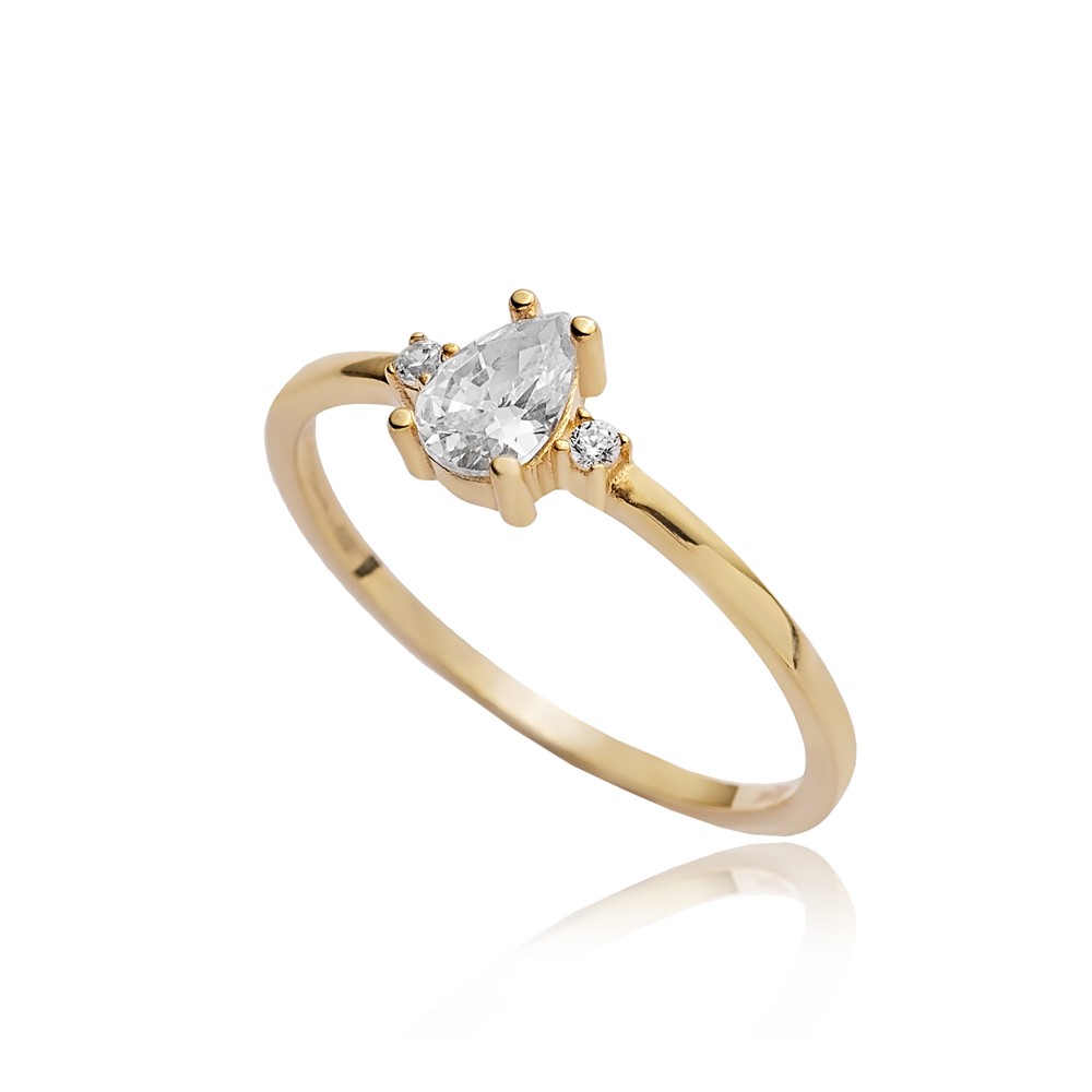 14k Gold Jewelry Pear CZ Wholesale Cluster Ring