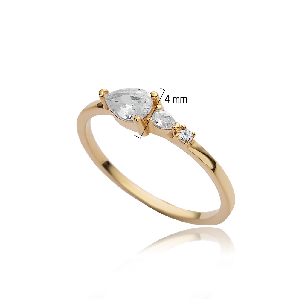 Pear Drop CZ Handmade 14k Gold Wholesale Cluster Ring