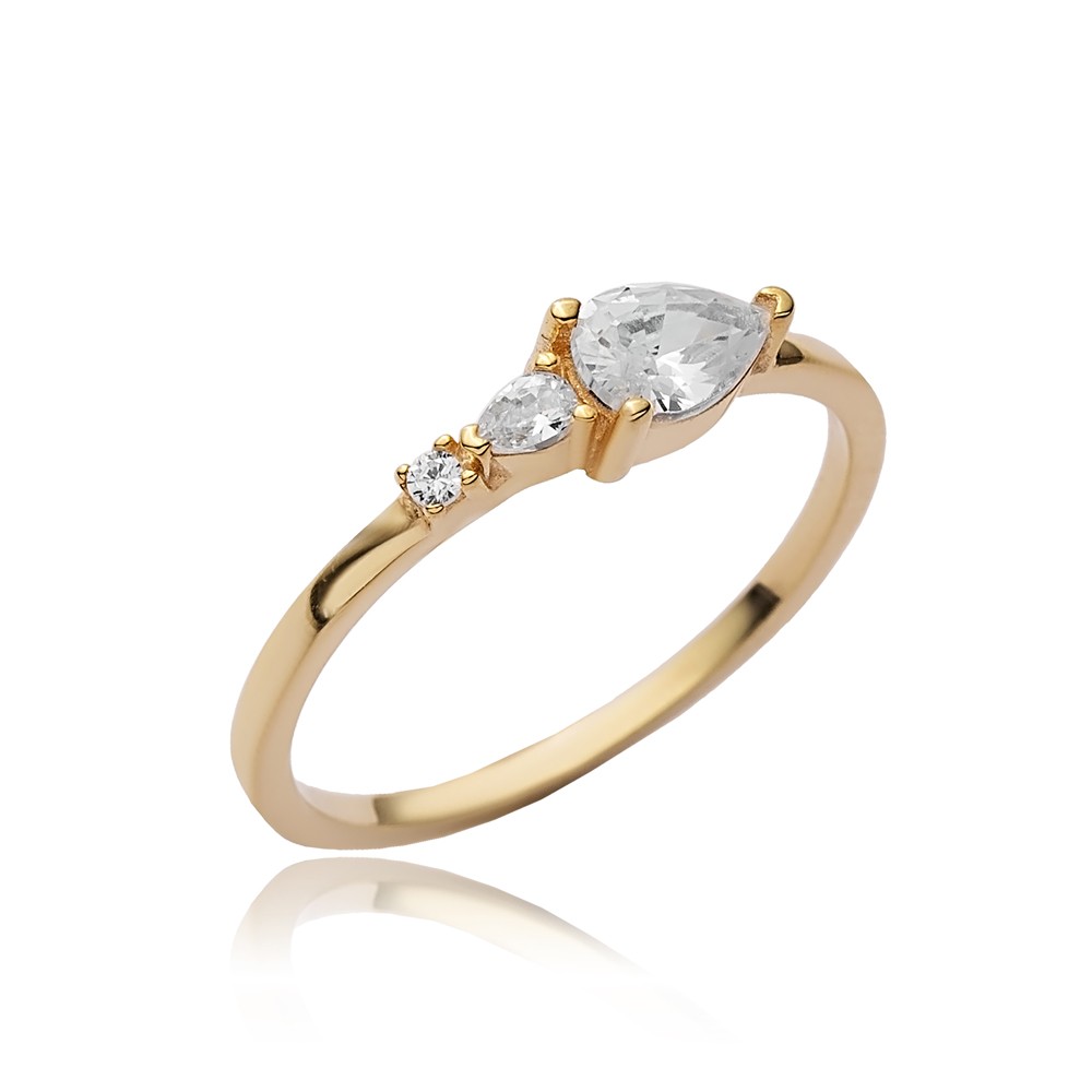 Pear Drop CZ Handmade 14k Gold Wholesale Cluster Ring