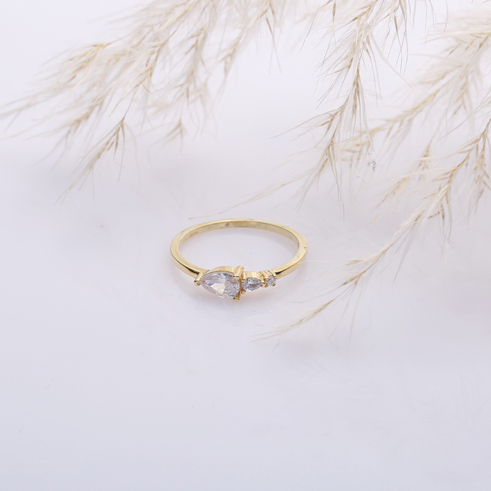 Pear Drop CZ Handmade 14k Gold Wholesale Cluster Ring