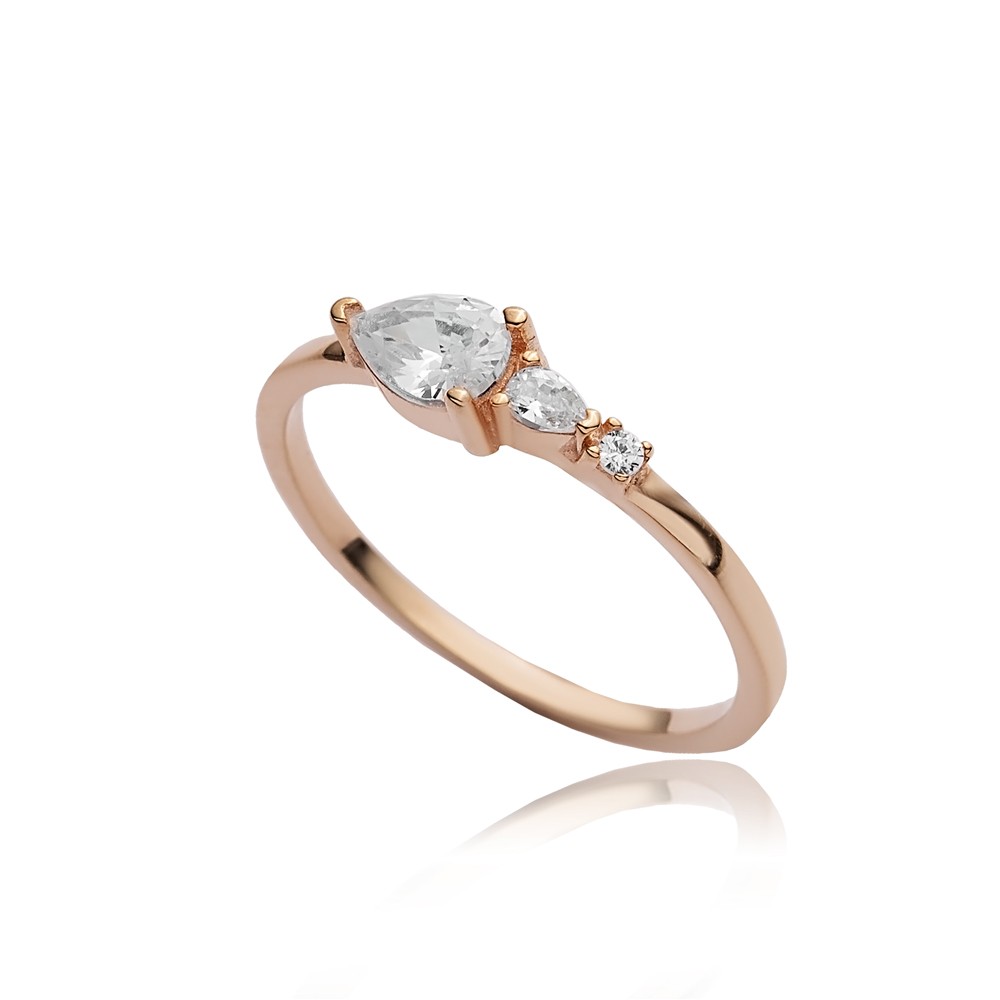 Pear Drop CZ Handmade 14k Gold Wholesale Cluster Ring