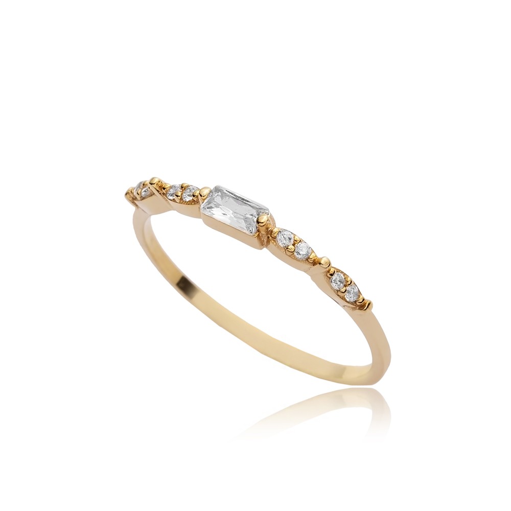 Tiny Baguette CZ Turkish Handmade 14k Gold Wholesale Cluster Ring