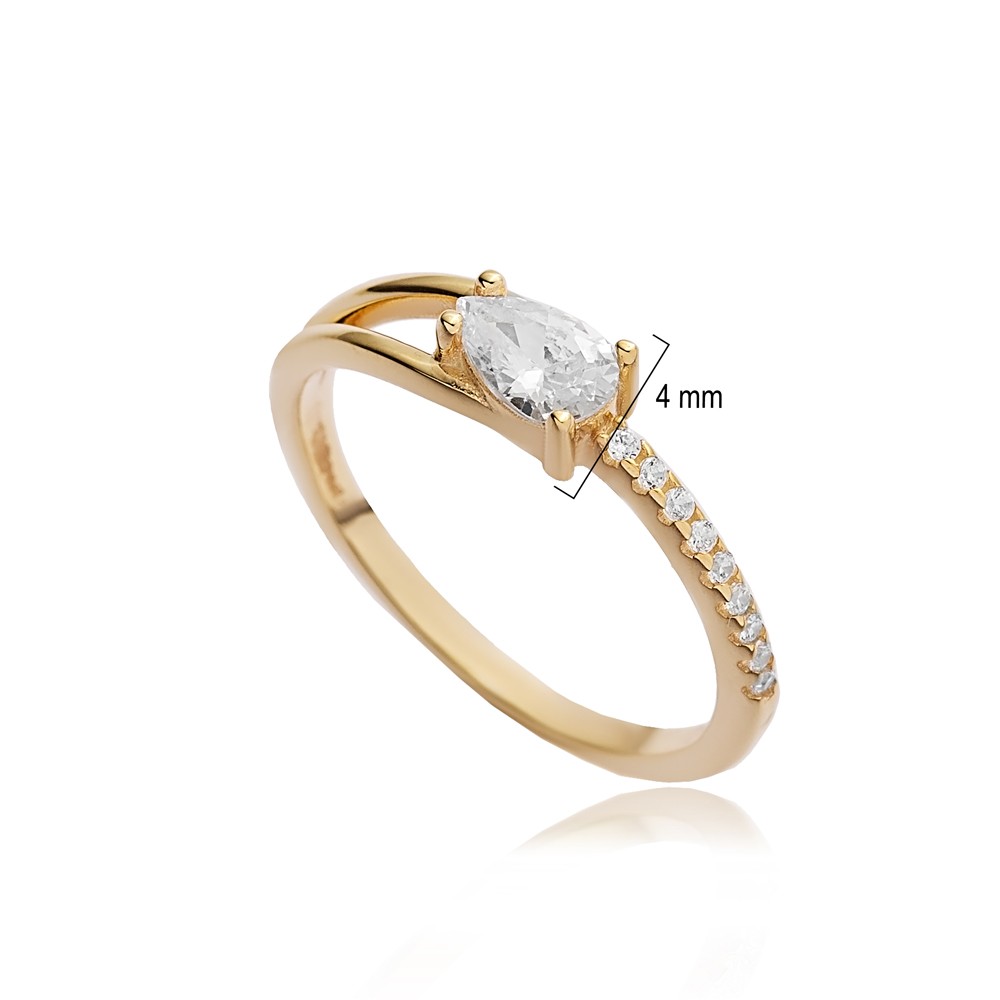 Pear Cut CZ Handmade 14k Gold Wholesale Cluster Ring