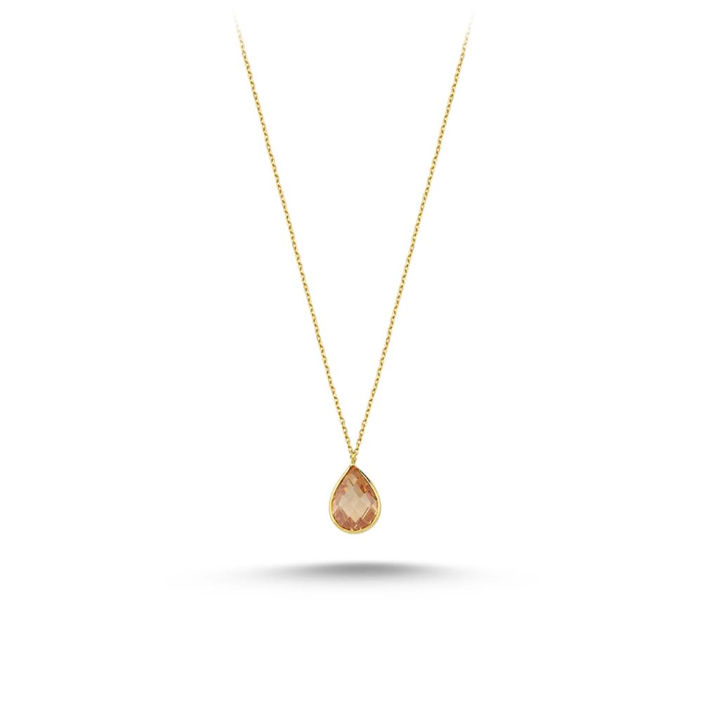 Citrine Stone Drop Design Handmade Turkish Wholesale 14K Gold Pendant