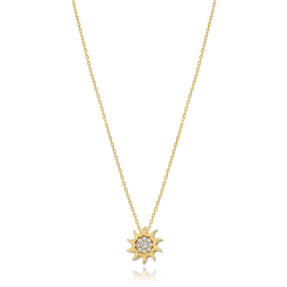 14k Gold Minimal Sun Necklace Wholesale Turkish Pendant