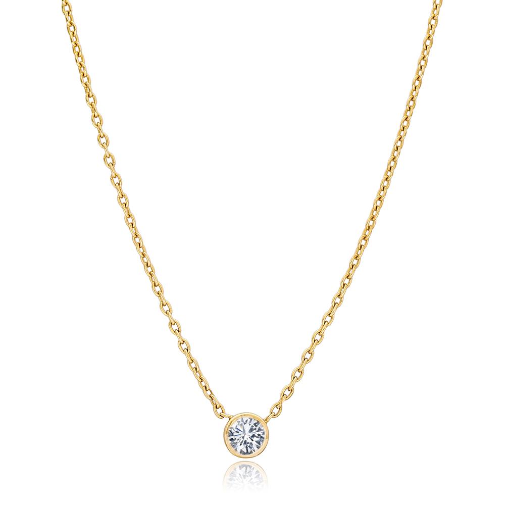 Round Design 0.19 Carat Diamond Turkish Wholesale 14k Gold Necklace