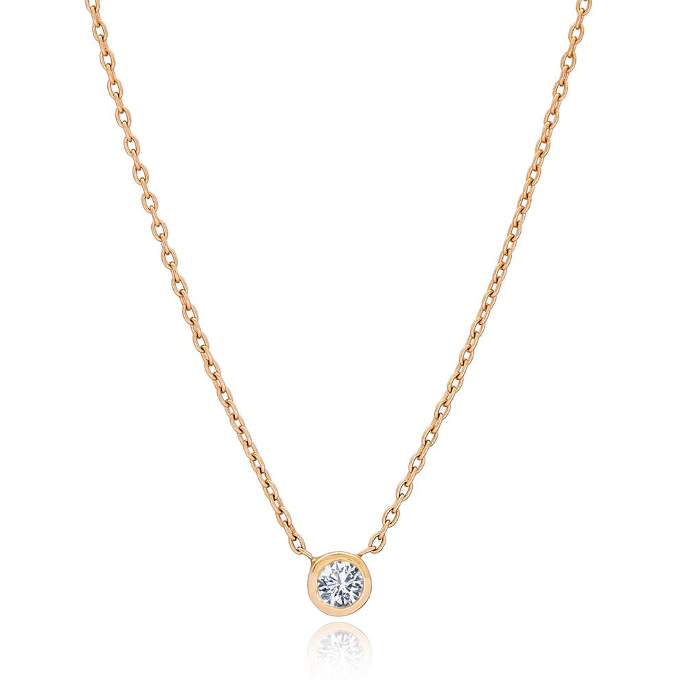 0.18 Carat Diamond Round Design Turkish Wholesale 14k Gold Necklace