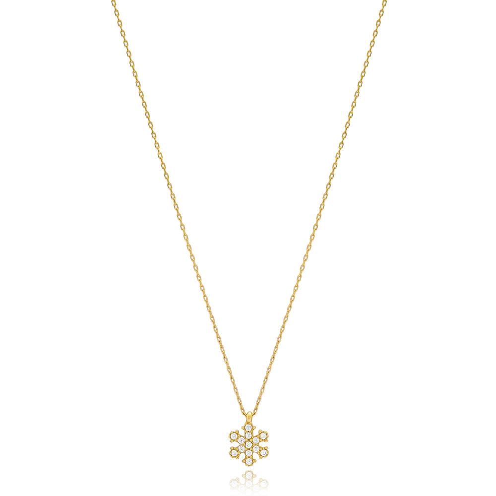 Minimal Snowflake Wholesale Turkish 14k Gold Pendant