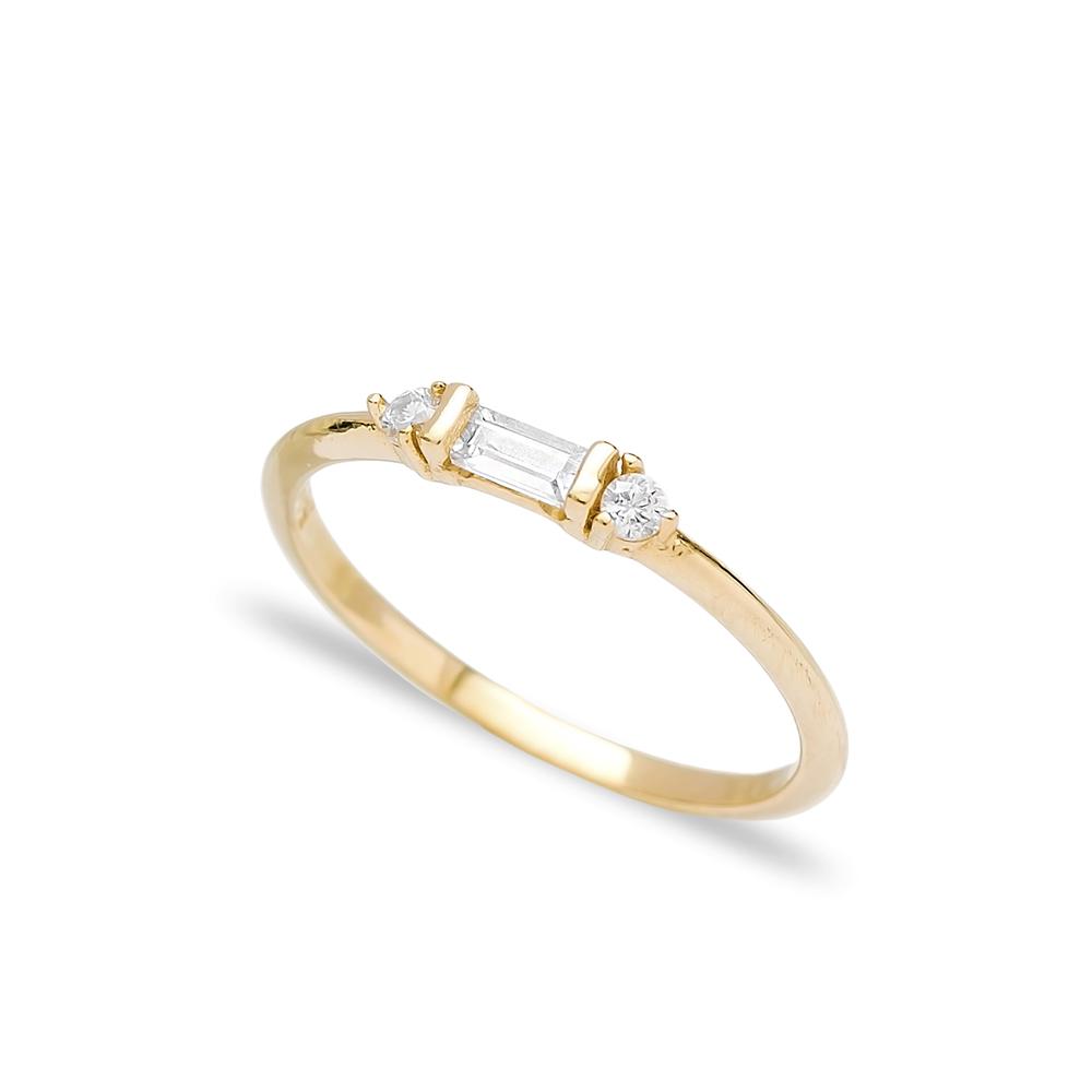 Simple Baguette Stone Wholesale Turkish 14K Gold Ring