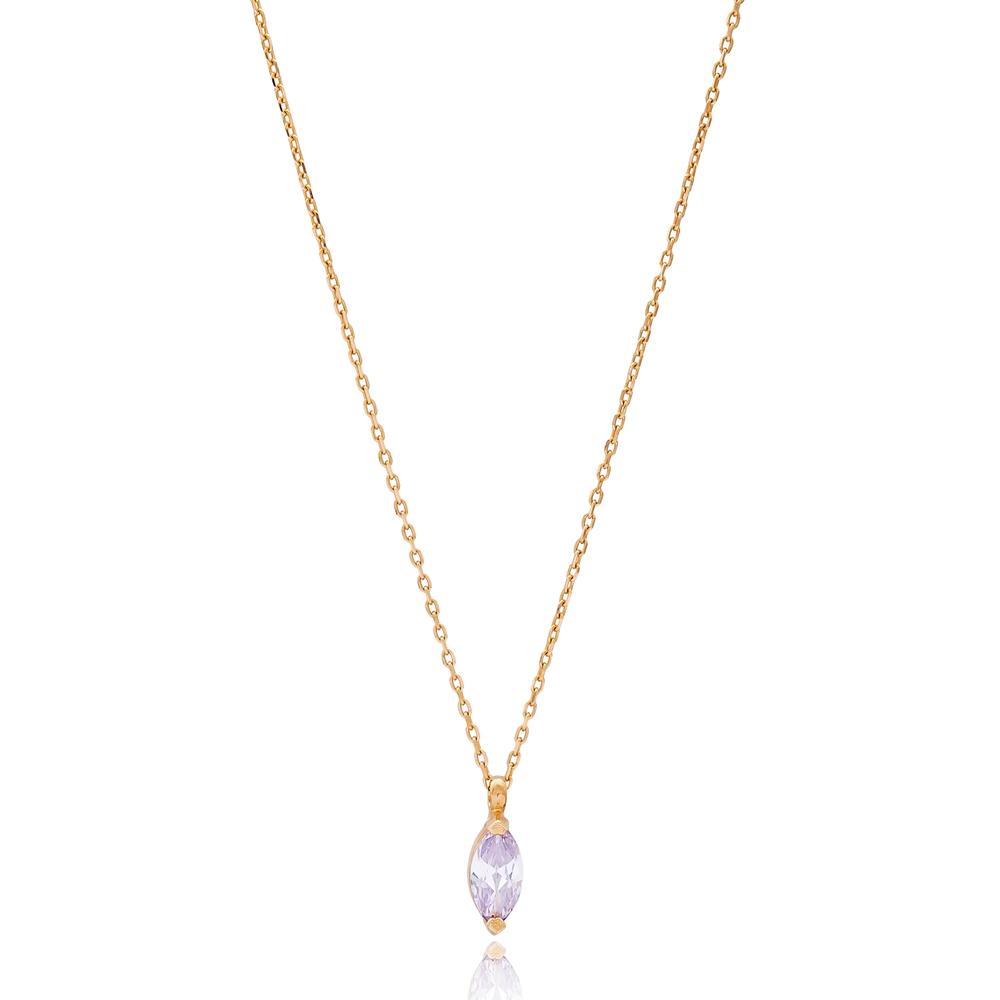 Marquise Solitared Design Wholesale Turkish 14k Gold Necklace
