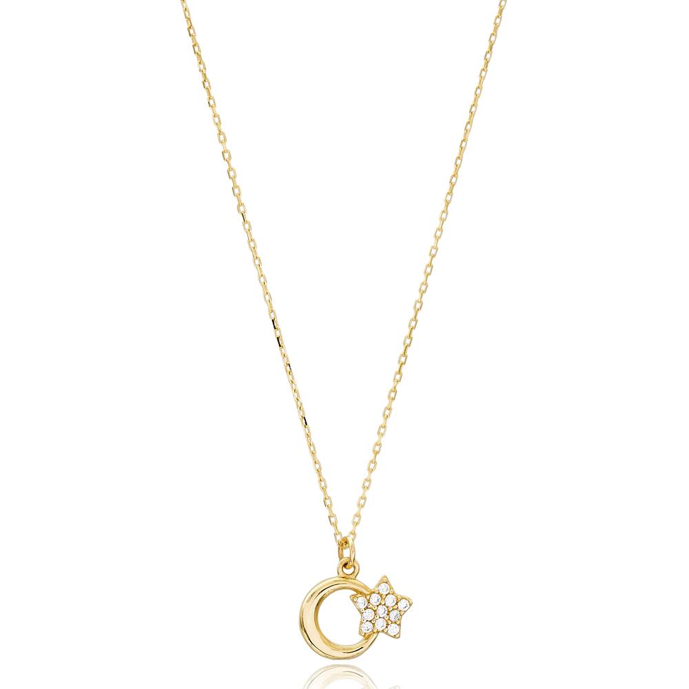 Moon And Star Design Wholesale 14k Gold Necklace