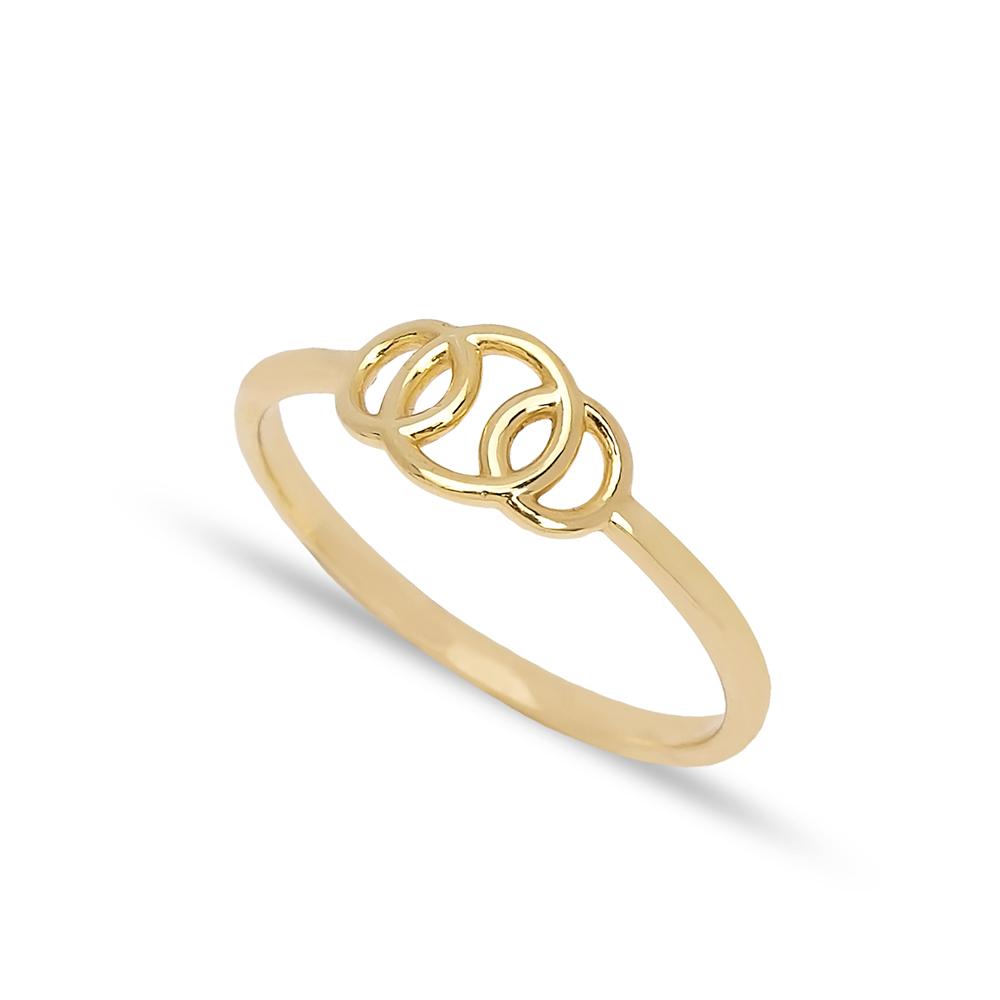 Triple Loop Design Ring 14 k Wholesale Handmade Turkish Gold Jewelry