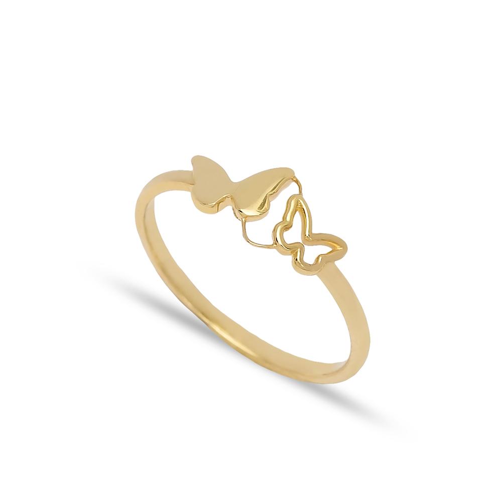 Dual Butterfly Design Ring 14 k Wholesale Handmade Turkish Gold Jewelry