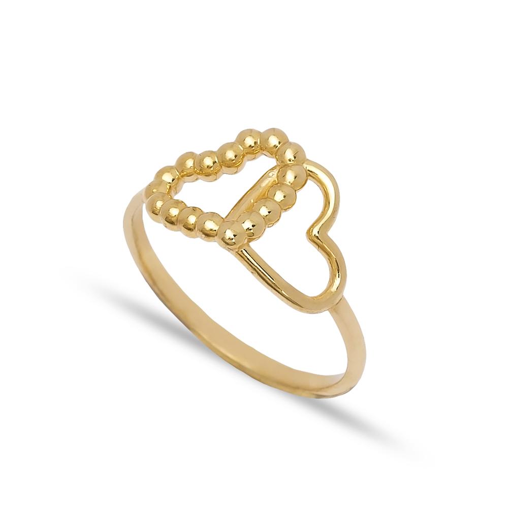 Double Heart Design Ring 14 k Wholesale Handmade Turkish Gold Jewelry