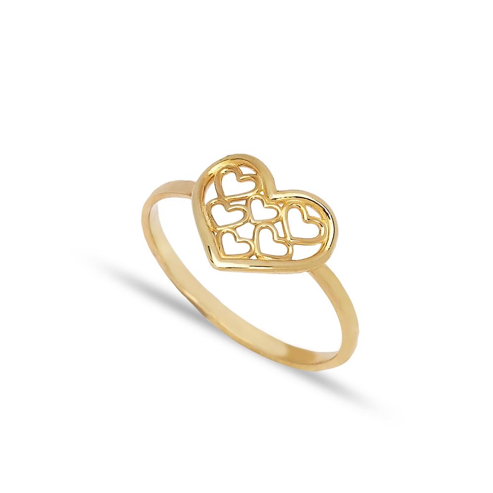 Multiple Heart Design Ring 14 k Wholesale Handmade Turkish Gold Jewelry