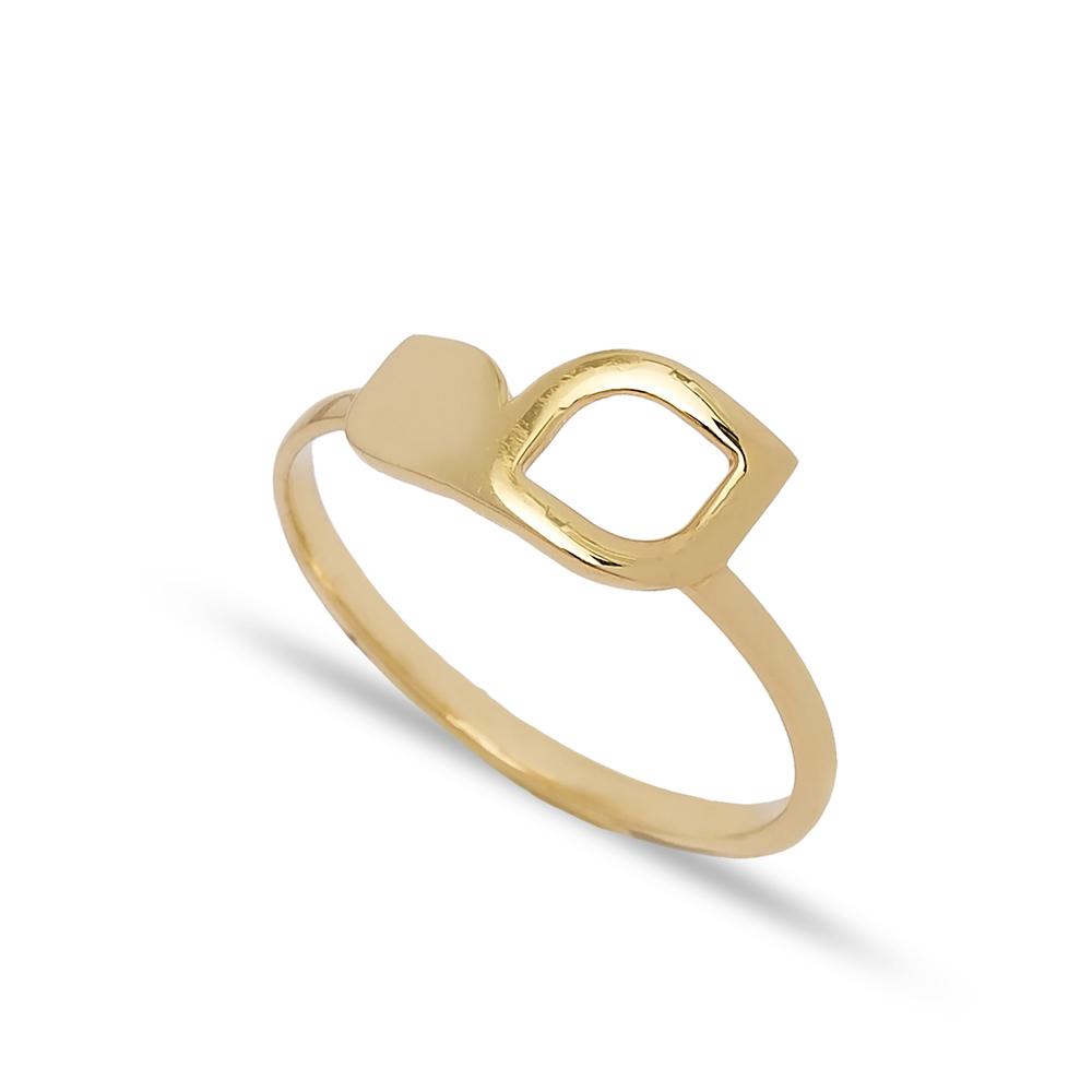 Double Leaf Design Ring 14 k Wholesale Handmade Turkish Gold Jewelry