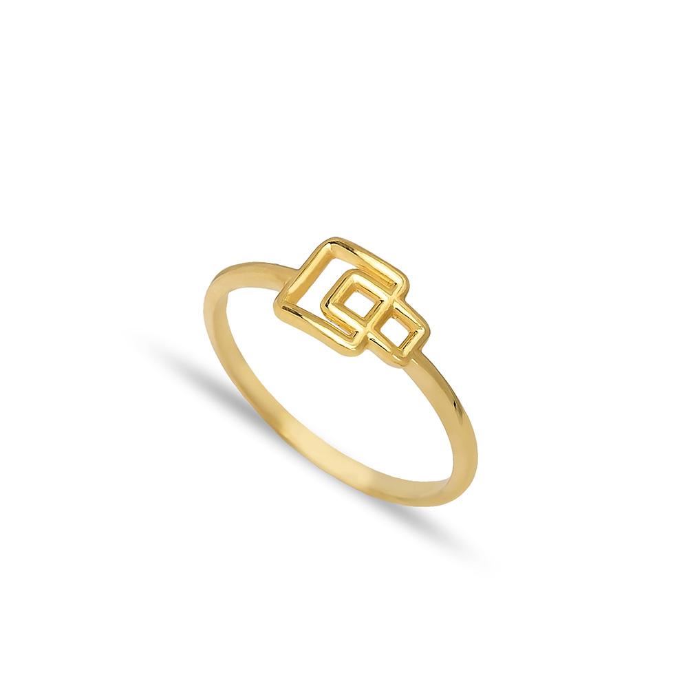 Square Geometric Shape Ring 14 k Wholesale Handmade Turkish Gold Jewelry