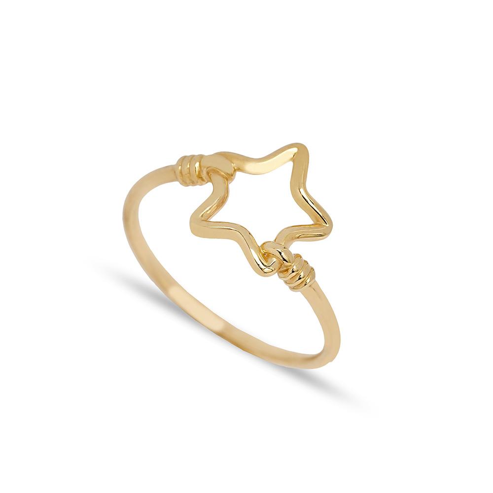 Hollow Star Design Ring 14 k Wholesale Handmade Turkish Gold Jewelry