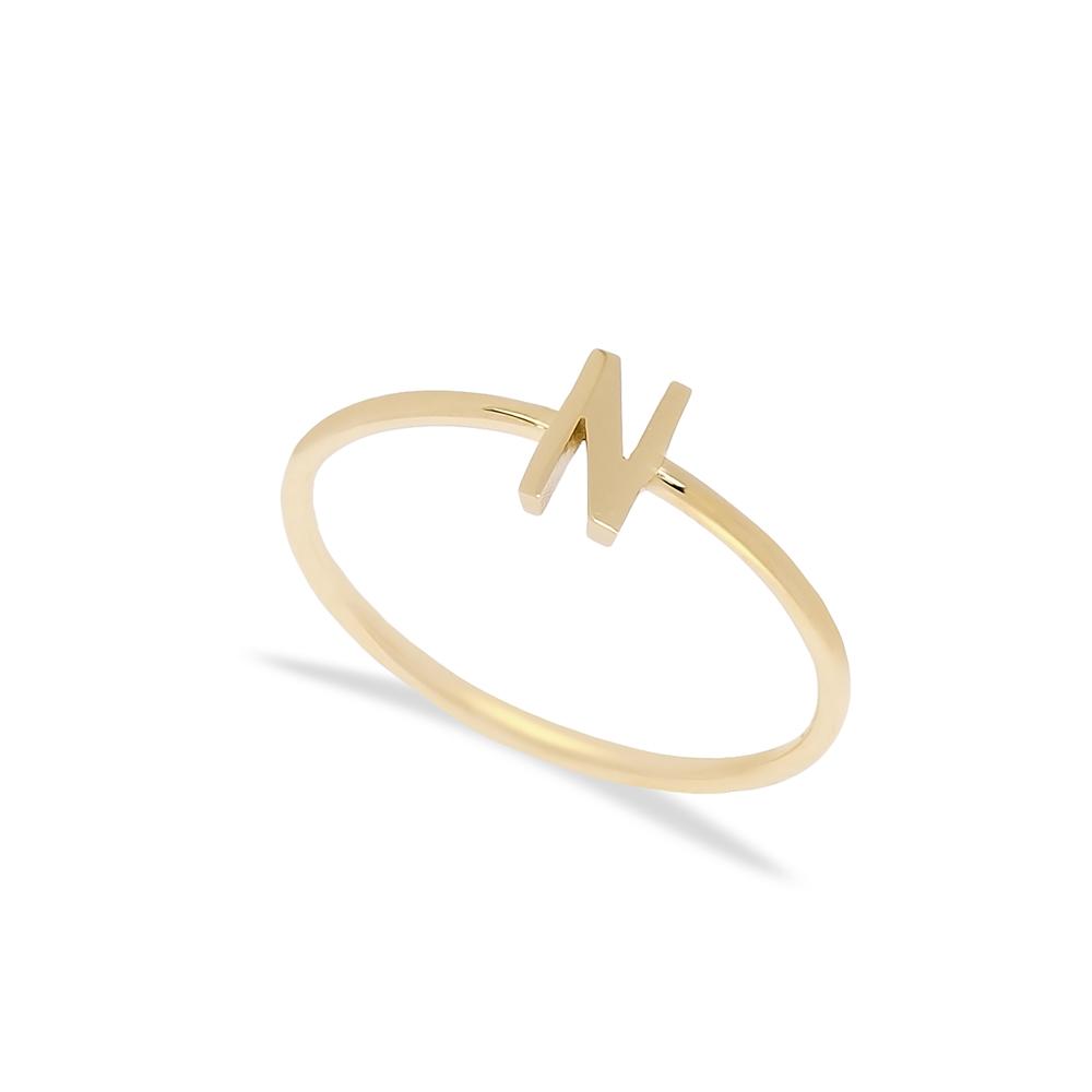 N Letter Ring 14 k Wholesale Handmade Turkish Gold Jewelry
