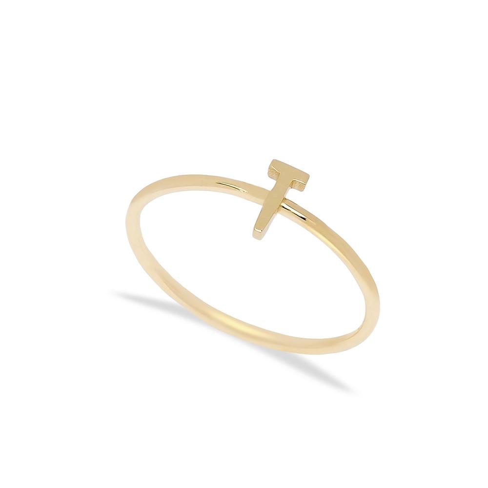 T Letter Ring 14 k Wholesale Handmade Turkish Gold Jewelry