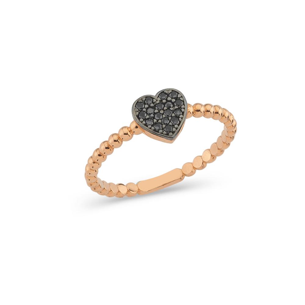 Heart Design Black Zircon Stone 14k Gold Ring