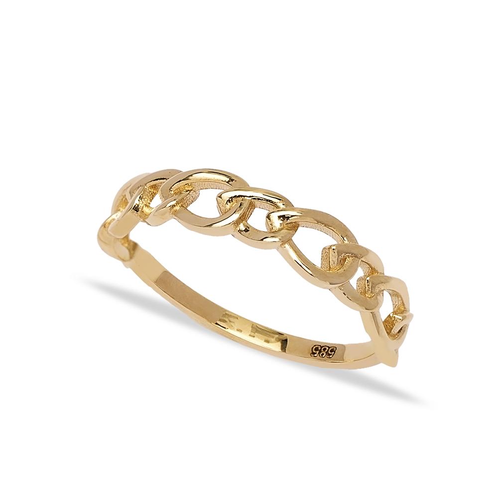 14k Solid Gold Band Curb Design Ring Wholesale Handmade Turkish Gold Jewelry