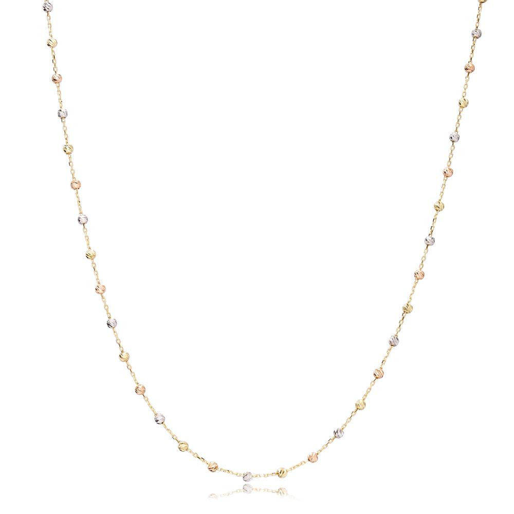 14K Rose, Yellow And White Gold Beaded Chain Jewelry