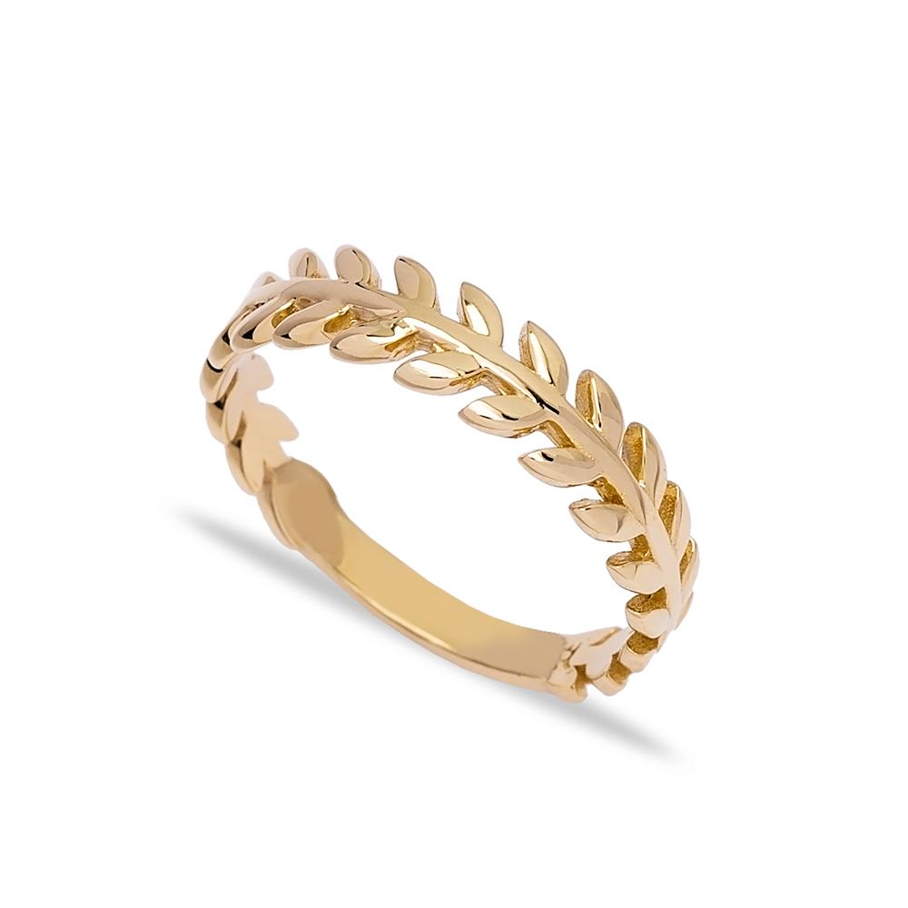14k Solid Gold Band Leaf Ring Wholesale Turkish Gold Jewelry