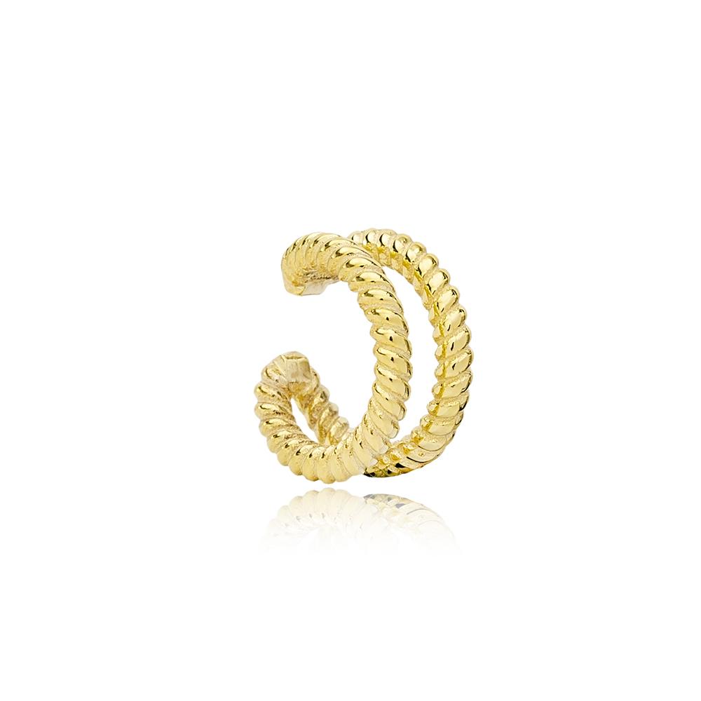 Auger Design Plain Single Cuff Earring Wholesale Turkish Handmade 14k Gold Jewelry
