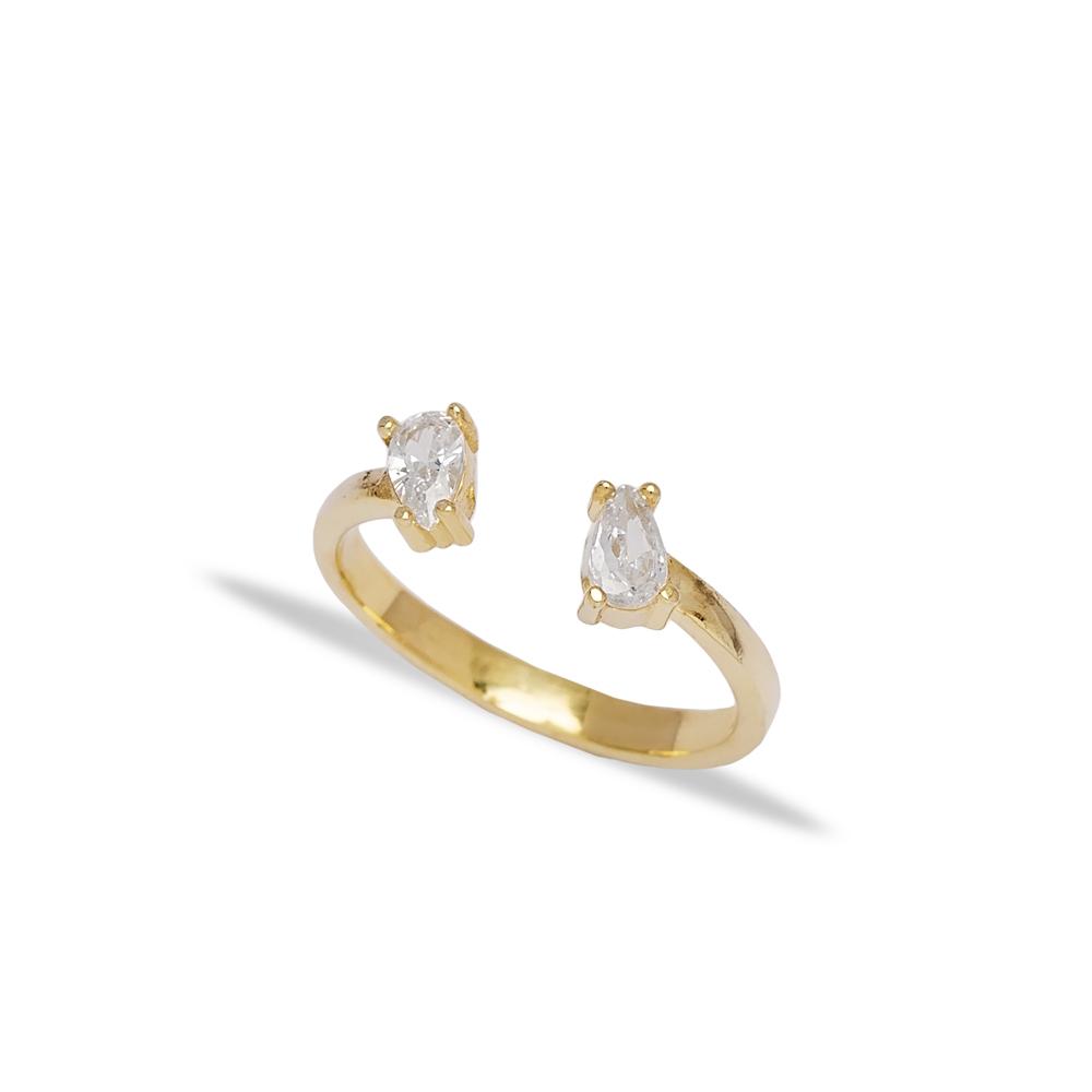Elegant Double Drop Design Adjustable Ring Wholesale Turkish Handmade 14k Solid Gold Jewelry