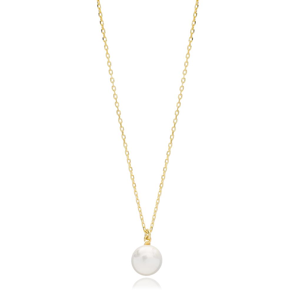 Pearl Charm Elegant Design 14K Pendant Turkish Handcrafted Gold Jewelry