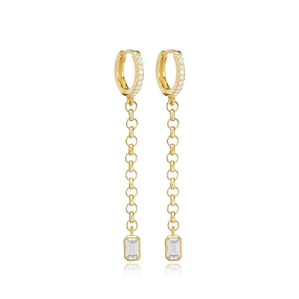 Nice Zircon Stone Charm Dangle Earrings 14K Gold Earrings
