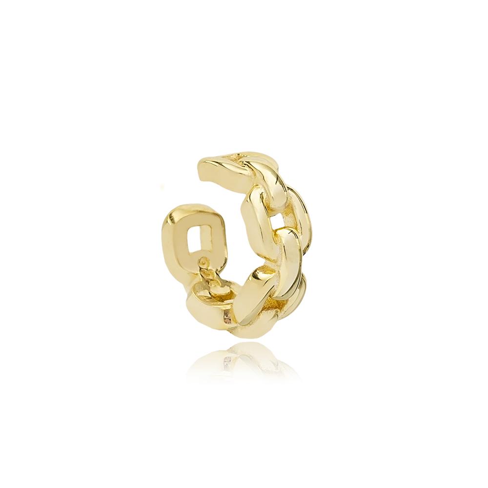 Elagant Chain Design Single Cuff Earring 14K Gold Jewelry