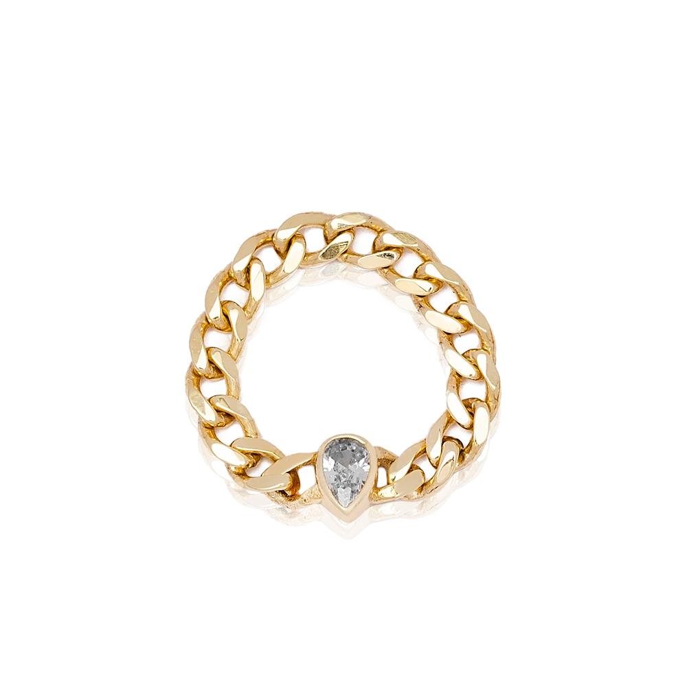 Pear Cut Zircon Stone Chain Design Ring 14k Gold Jewelry