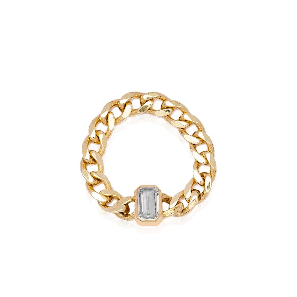 Baguette Zircon Stone Chain Design Ring 14k Gold Jewelry