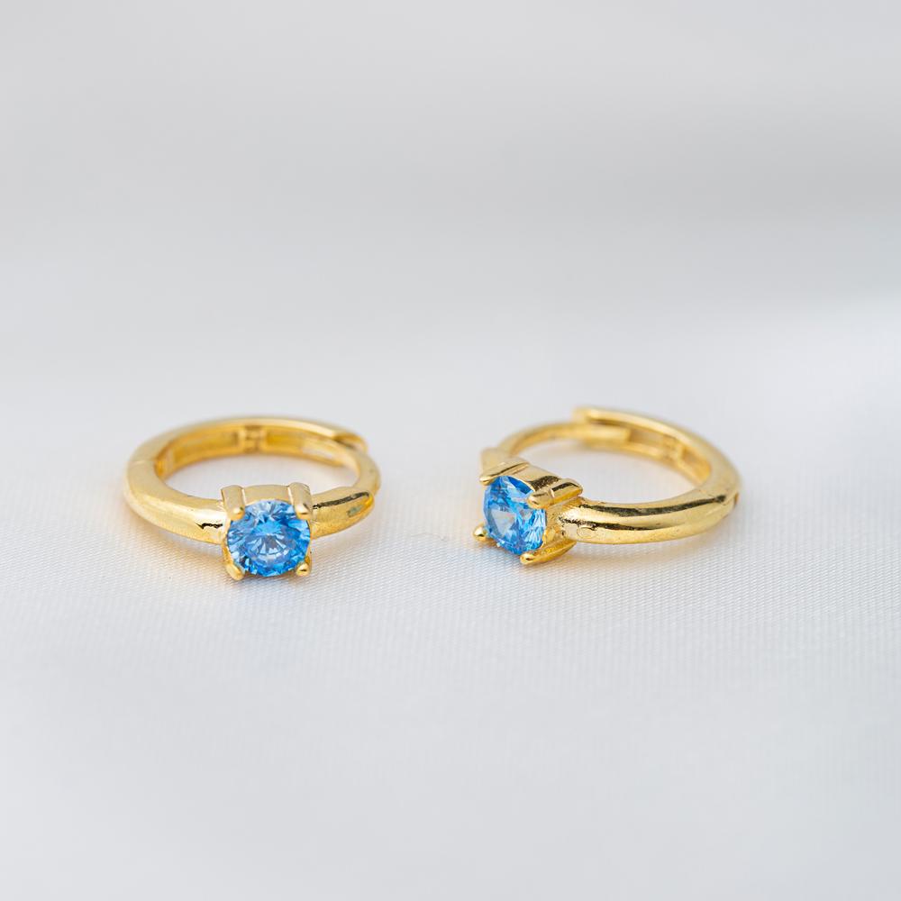 Aquamarine Stone Hoop Earrings 14k Gold Jewelry