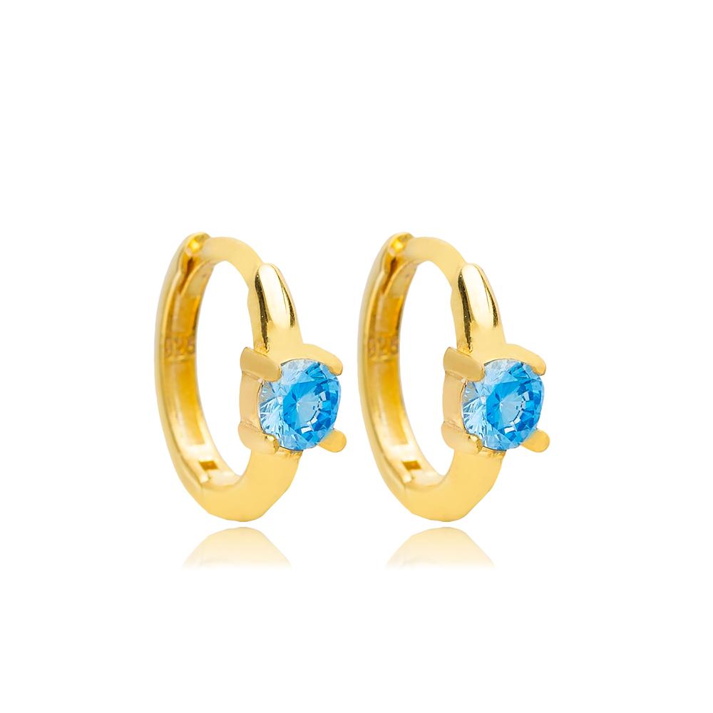 Aquamarine Stone Hoop Earrings 14k Gold Jewelry