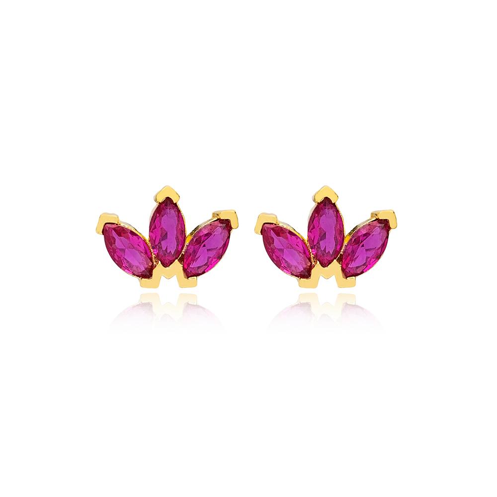 Marquise Cut Ruby Stone Stud Earrings 14k Gold Jewelry