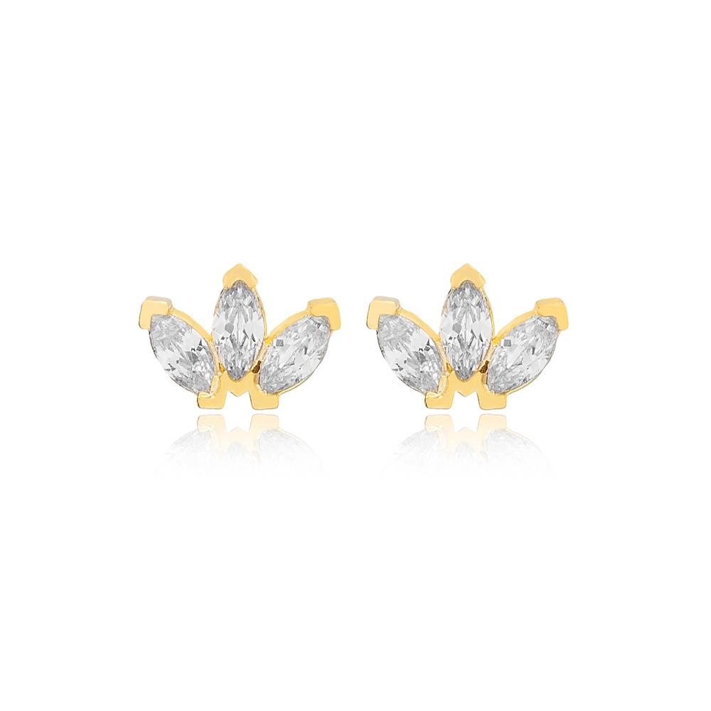 Marquise Cut Clear Zircon Stone Stud Earrings 14k Gold Jewelry