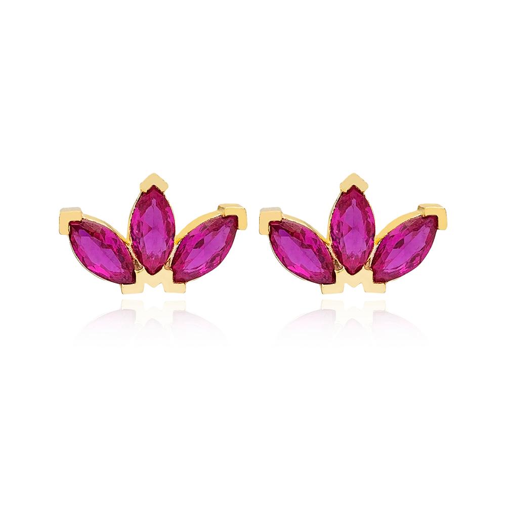 Ruby Stone Marquise Cut Stud Earrings 14k Gold Jewelry