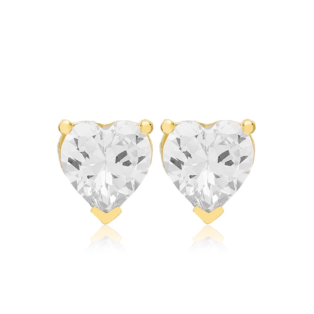 Heart Cut Zircon Stone Stud Earrings 14K Gold Jewelry