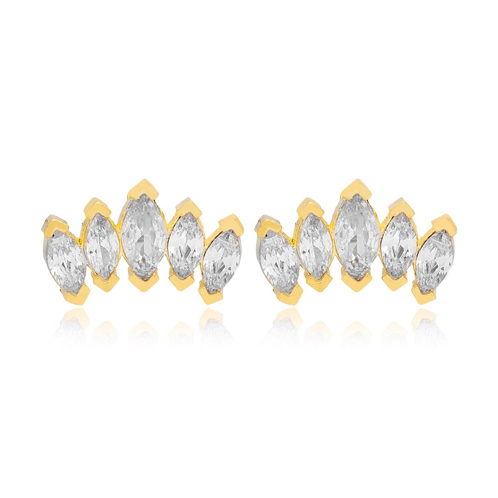 Marquise Cut Multi Zircon Stone Stud Earrings 14k Gold Jewelry