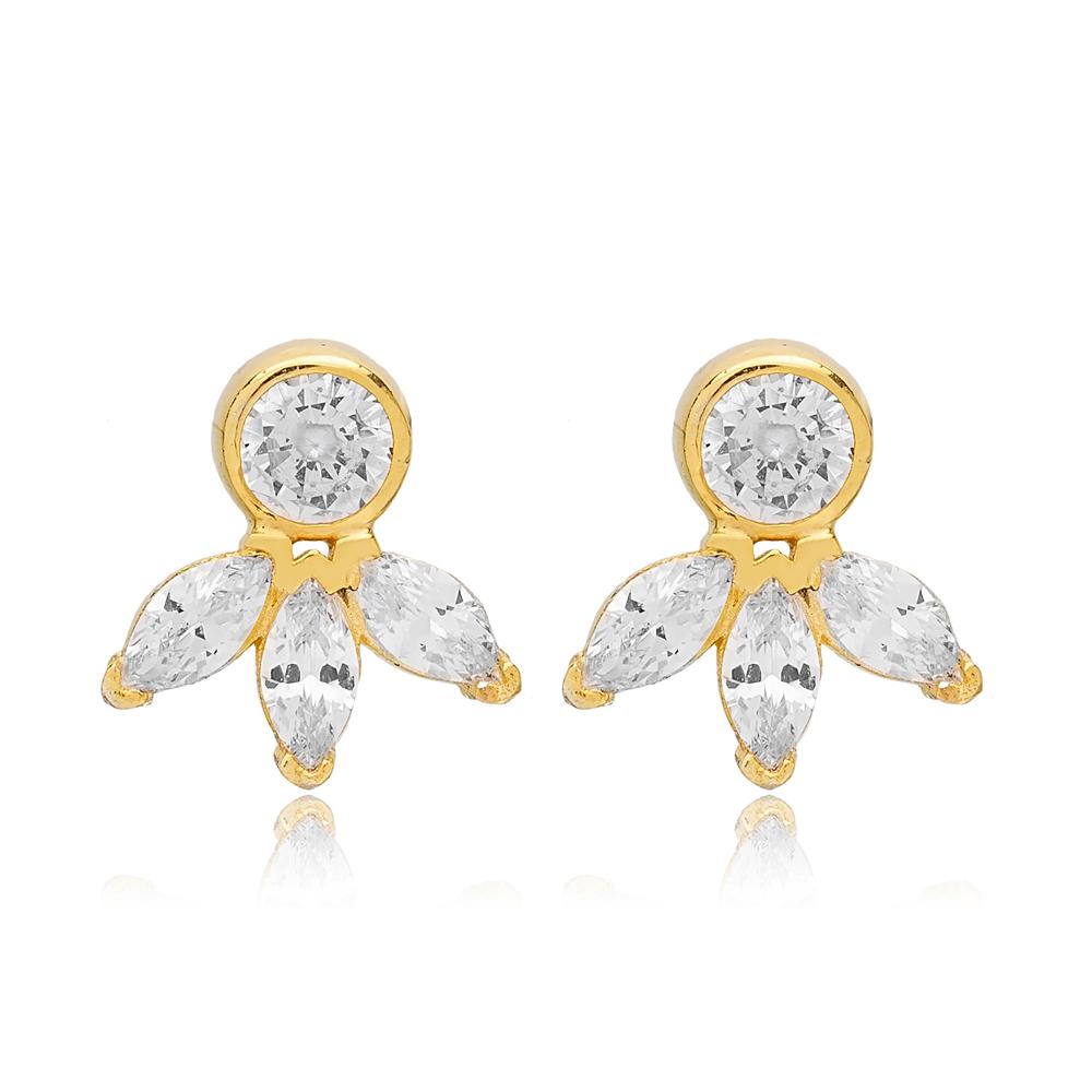 Marquise Cut Shiny Zircon Stone Stud Earrings 14k Gold Jewelry