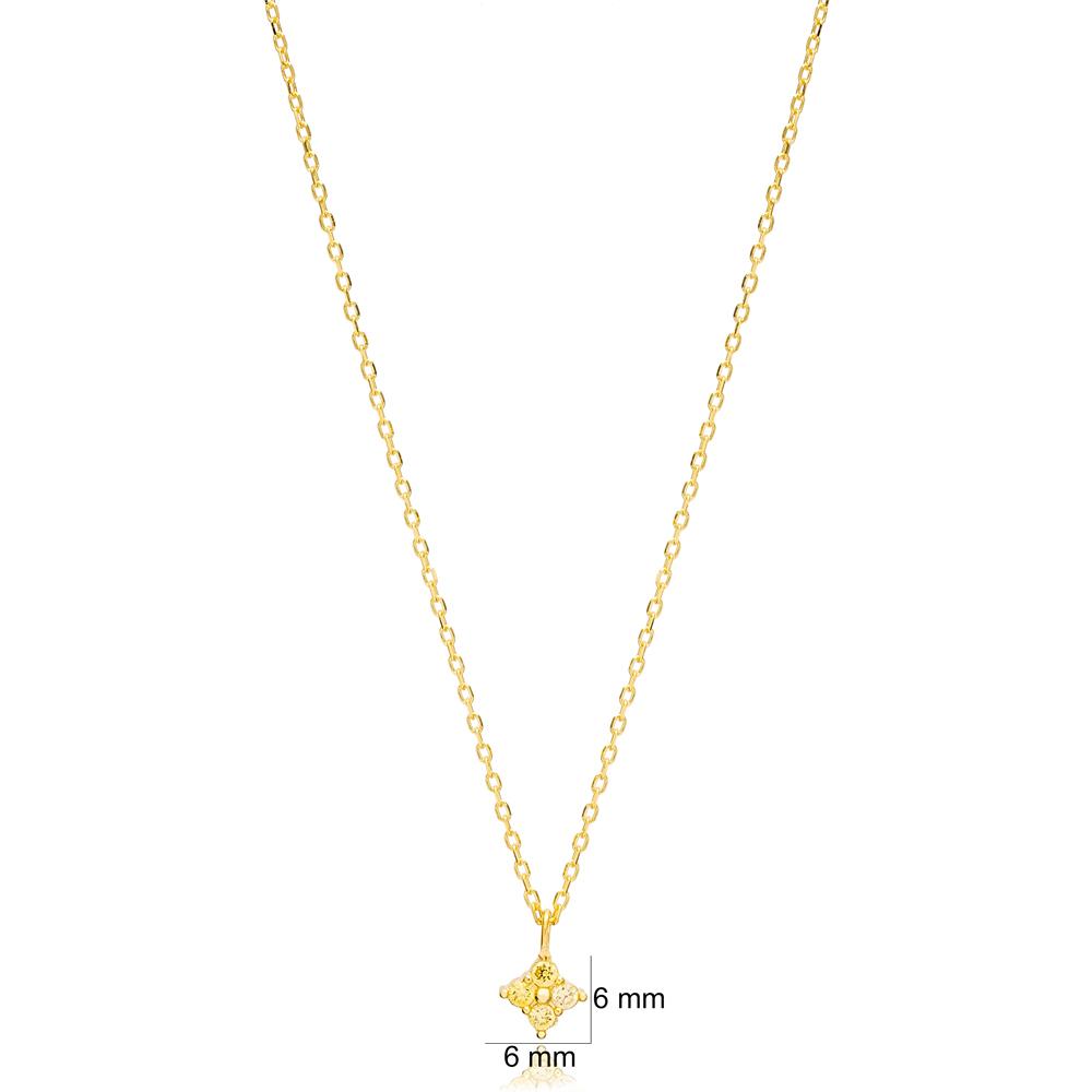 Minimalist Geometric Shape Citrine Stone Charm Necklace Turkish Handcrafted 14K Gold Jewelry