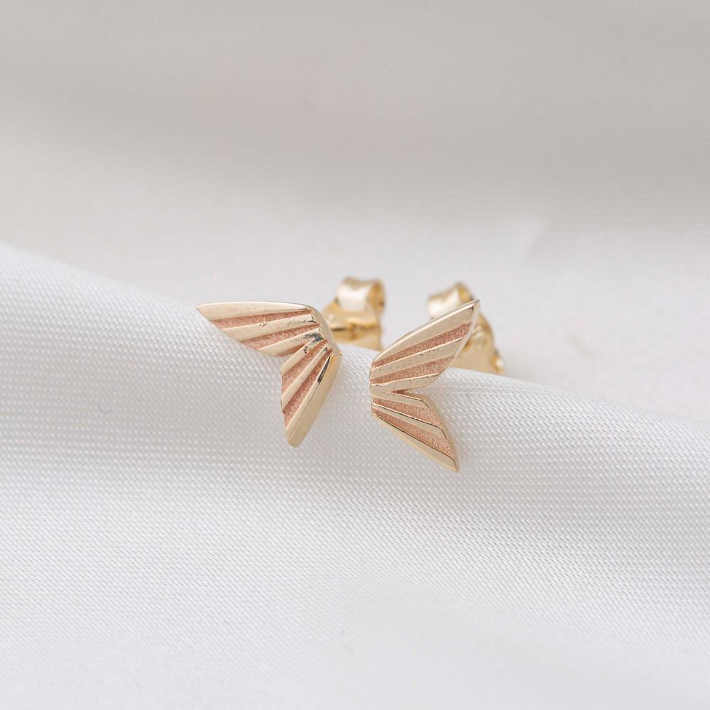 Plain Wings Design Stud Earrings 14k Gold Jewelry